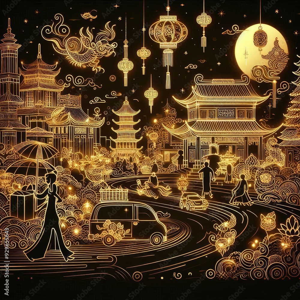 Elegant Golden Design for New Year with Celestial Elements with Generative AI. Elegant Golden Design for New Year with Celestial Elements with Generative AI.