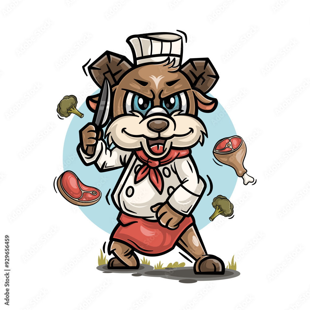 Fototapeta premium cute goat chef mascot cartoon character design