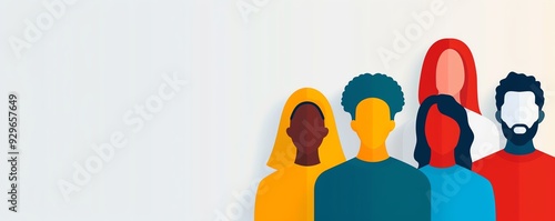 Colorful minimalist illustration of diverse people, representing community and inclusion. Ideal for social, diversity, or teamwork themes.