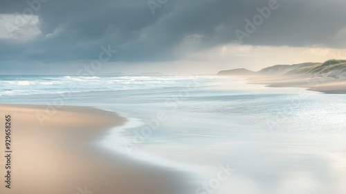 Serene Beachscape with Stormy Clouds