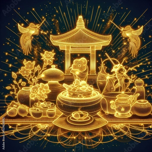 Elegant Golden Design for New Year with Celestial Elements with Generative AI.