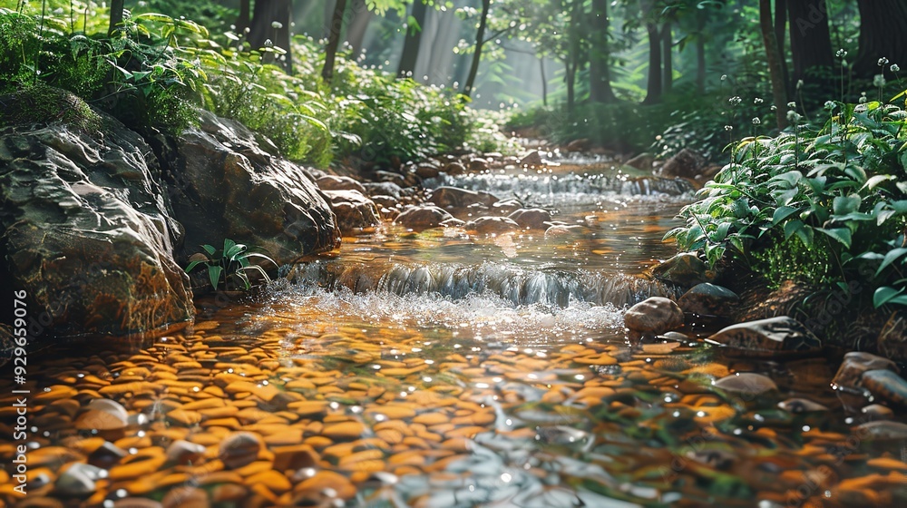 Fototapeta premium Tranquil Stream Through a Summer Forest