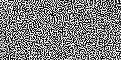 Turing reaction diffusion monochrome seamless pattern with chaotic motion. Linear design with biological shapes. Organic lines in Memphis. abstract truing organic wallpaper background.	