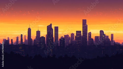 Cityscape Silhouette at Sunset