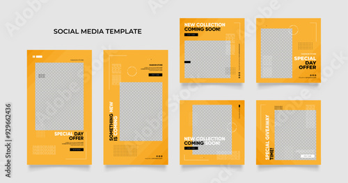 social media template banner blog fashion sale promotion. fully editable instagram and facebook square post frame puzzle organic sale poster. fresh yellow element shape vector background