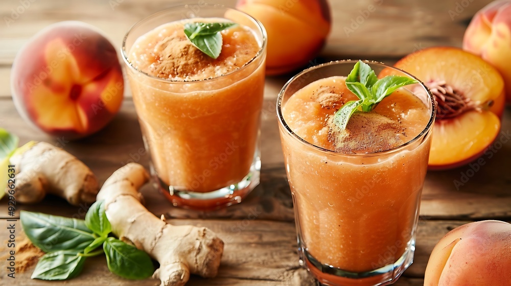 Healthy smoothie with fresh nectarines, mint and ginger Healthy smoothie with fresh nectarines, mint and ginger