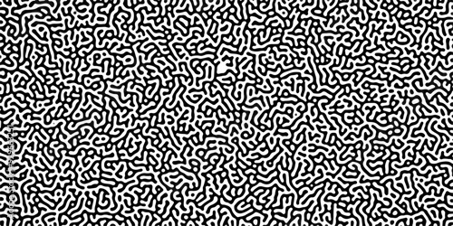 Turing reaction diffusion monochrome seamless pattern with chaotic motion. Linear design with biological shapes. Organic lines in Memphis. abstract truing organic wallpaper background.	