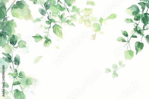 Wallpaper Mural A serene and calming background featuring delicate green leaves on a soft white backdrop, perfect for nature-themed designs. Torontodigital.ca