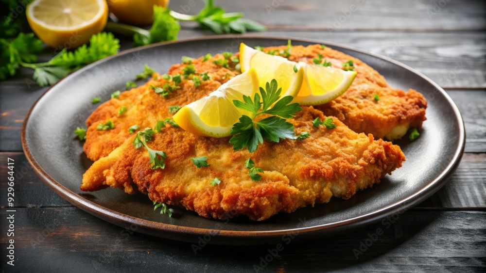 ChickenSchnitzelCrispyGoldenBrownLemonWedge ChickenSchnitzelCrispyGoldenBrownLemonWedge