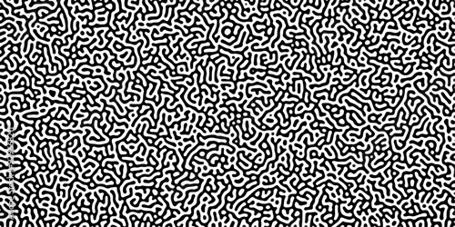 Turing reaction diffusion monochrome seamless pattern with chaotic motion. Linear design with biological shapes. Organic lines in Memphis. abstract truing organic wallpaper background.	