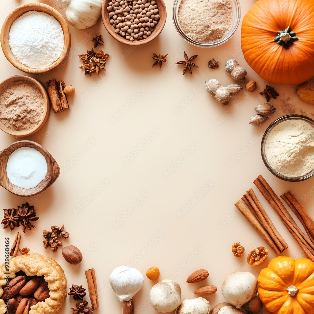 Autumn Baking Ingredients Assortment on Wooden Table Autumn Baking Ingredients Assortment on Wooden Table