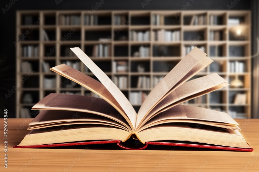 book open pages on the shelf in library book open pages on the shelf in library