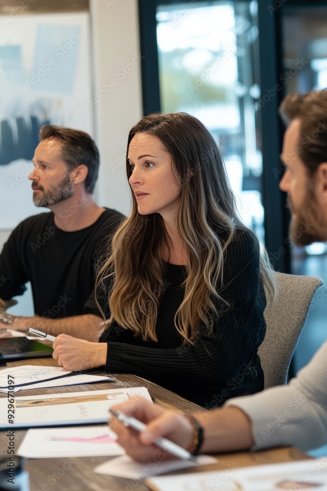 A creative team presenting a branding pitch with a focus on visuals and client engagement A creative team presenting a branding pitch with a focus on visuals and client engagement