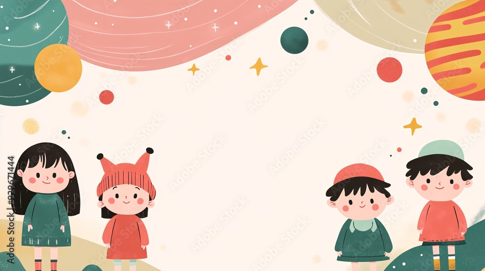 A cute galaxy scene with kids A cute galaxy scene with kids