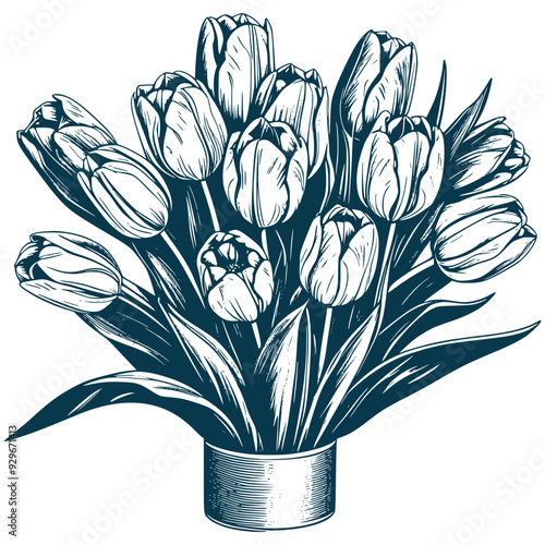Aesthetic Beautiful Tulip Flower Bouquet Illustration Graphic Silhouette Illustration