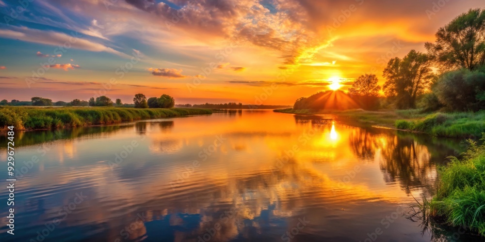 Sunset casting warm glow over serene river, sunset, river, water, reflection, peaceful, tranquil, nature, sky, orange, dusk Sunset casting warm glow over serene river, sunset, river, water, reflection, peaceful, tranquil, nature, sky, orange, dusk