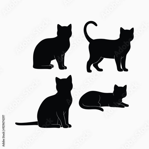 Exotic shorthair cat silhouette vector template illustration
