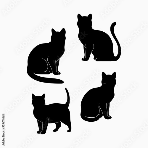 Exotic shorthair cat silhouette vector template illustration