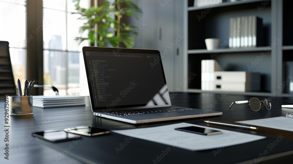 workspace area with laptop tablet smartphone and paperwork on the table in the office concept workspace area with laptop tablet smartphone and paperwork on the table in the office concept