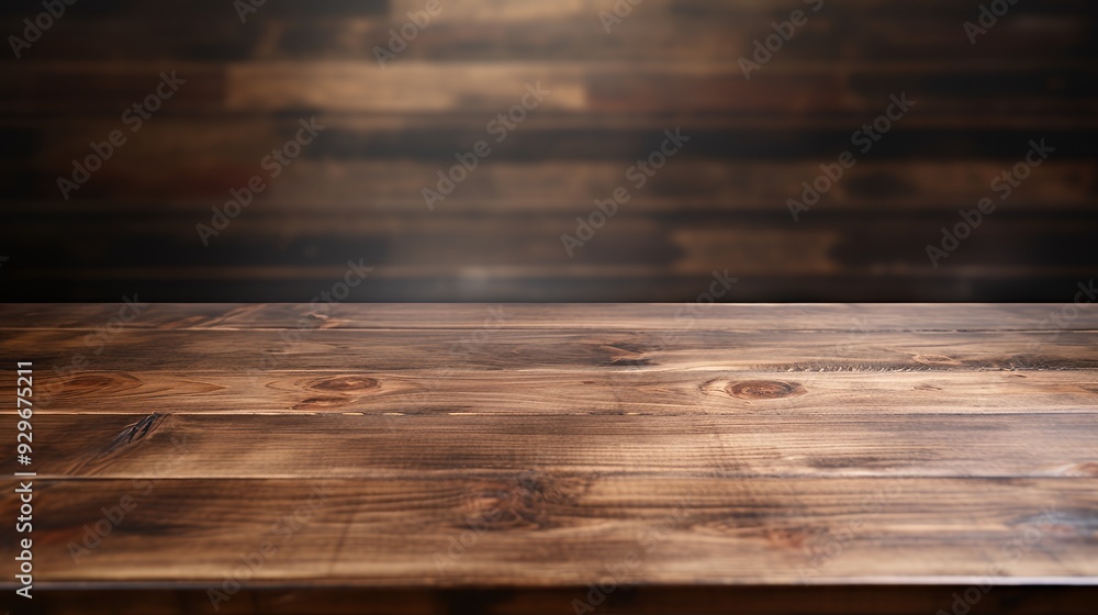 A wooden table surface with a blurred wooden background, ideal for presentations or displays. A wooden table surface with a blurred wooden background, ideal for presentations or displays.