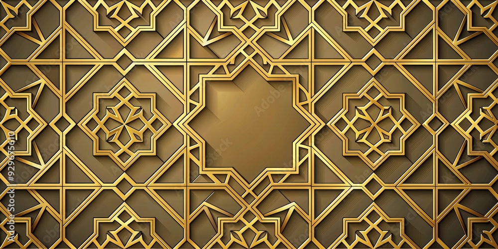 Fototapeta premium Intricate golden lined motif geometric Islamic patterns for Eid ul Adha and Eid ul Fitr celebration, Islamic