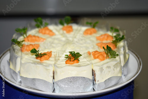 Beautiful and delicious homemade carrot cake.