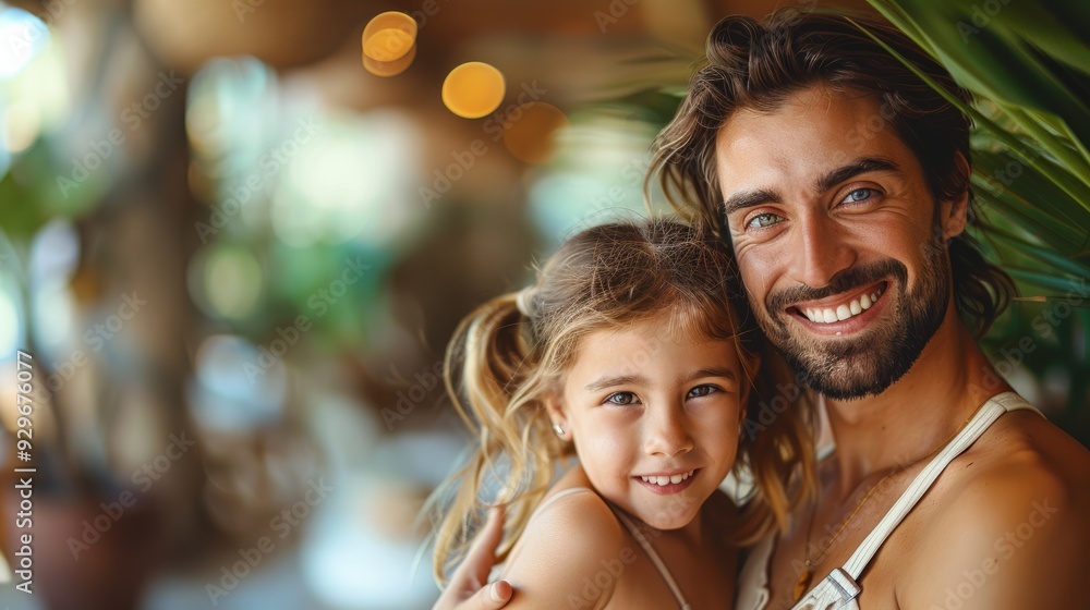 A father and daughter sharing a joyful moment indoors surrounded by greenery A father and daughter sharing a joyful moment indoors surrounded by greenery