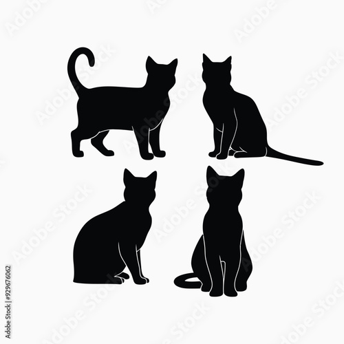 Exotic shorthair cat silhouette vector template illustration
