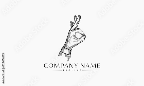 Hand Gesture Sketch with Company Name and Tagline