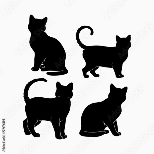 Exotic shorthair cat silhouette vector template illustration