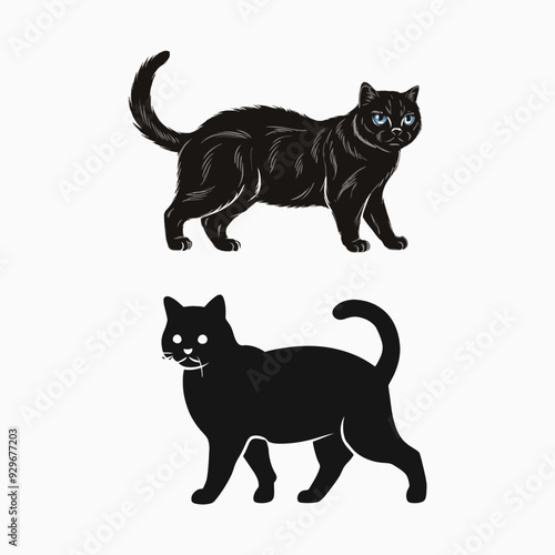 Exotic shorthair cat silhouette vector template illustration