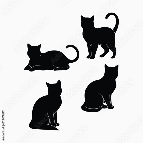 Exotic shorthair cat silhouette vector template illustration