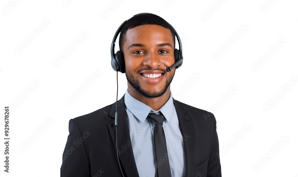 Portrait of a smiling male call center worker with a headset, customer service representative, isolated on transparent background Portrait of a smiling male call center worker with a headset, customer service representative, isolated on transparent background