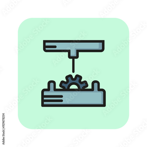 3d printer line icon. Industrial machine, mechanism, press machine. Printing industry concept. Vector can be used for topics like engineering, industry, technology
