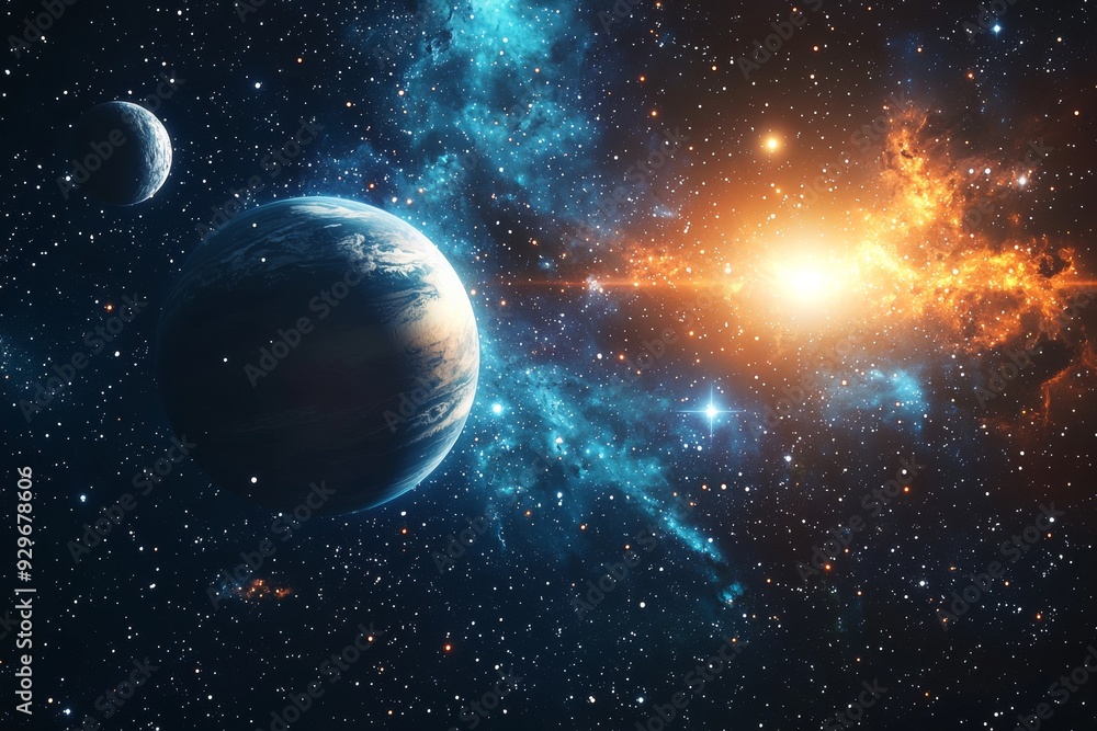 Obraz premium Space cosmic illustration with planets scene created with Generative AI