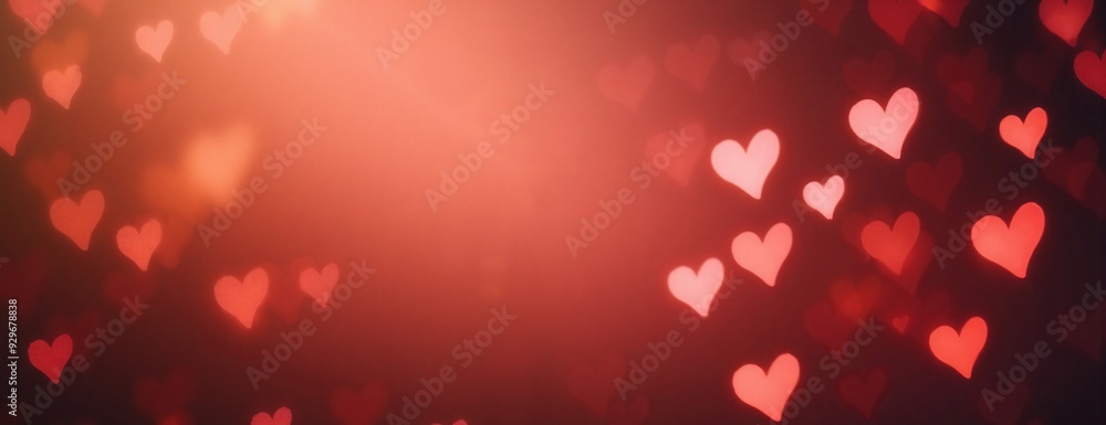 Romantic Heart Shapes in Red and Pink Glowing Against Dark Background with Copy Space Romantic Heart Shapes in Red and Pink Glowing Against Dark Background with Copy Space
