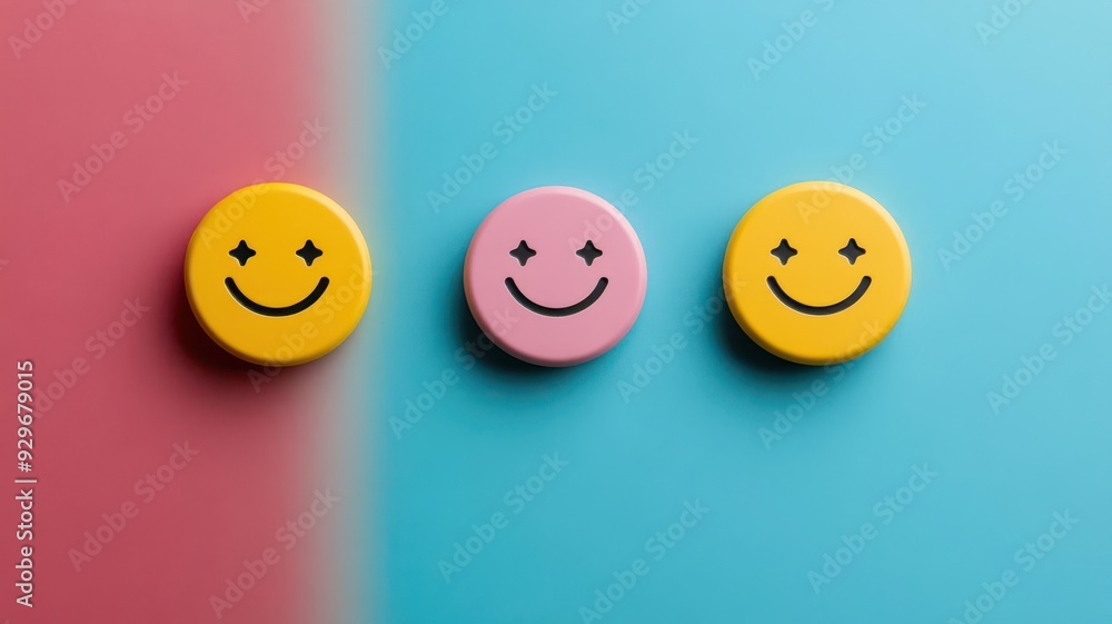 Smiling icons with a star badge, feedback form, smile critique Smiling icons with a star badge, feedback form, smile critique