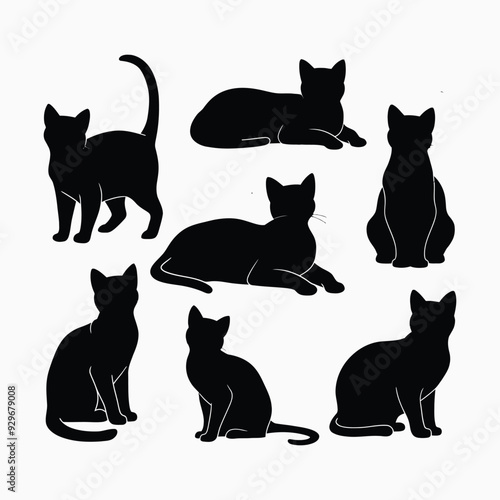 Exotic shorthair cat silhouette vector template illustration