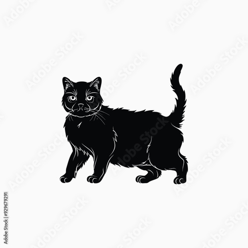 Exotic shorthair cat silhouette vector template illustration