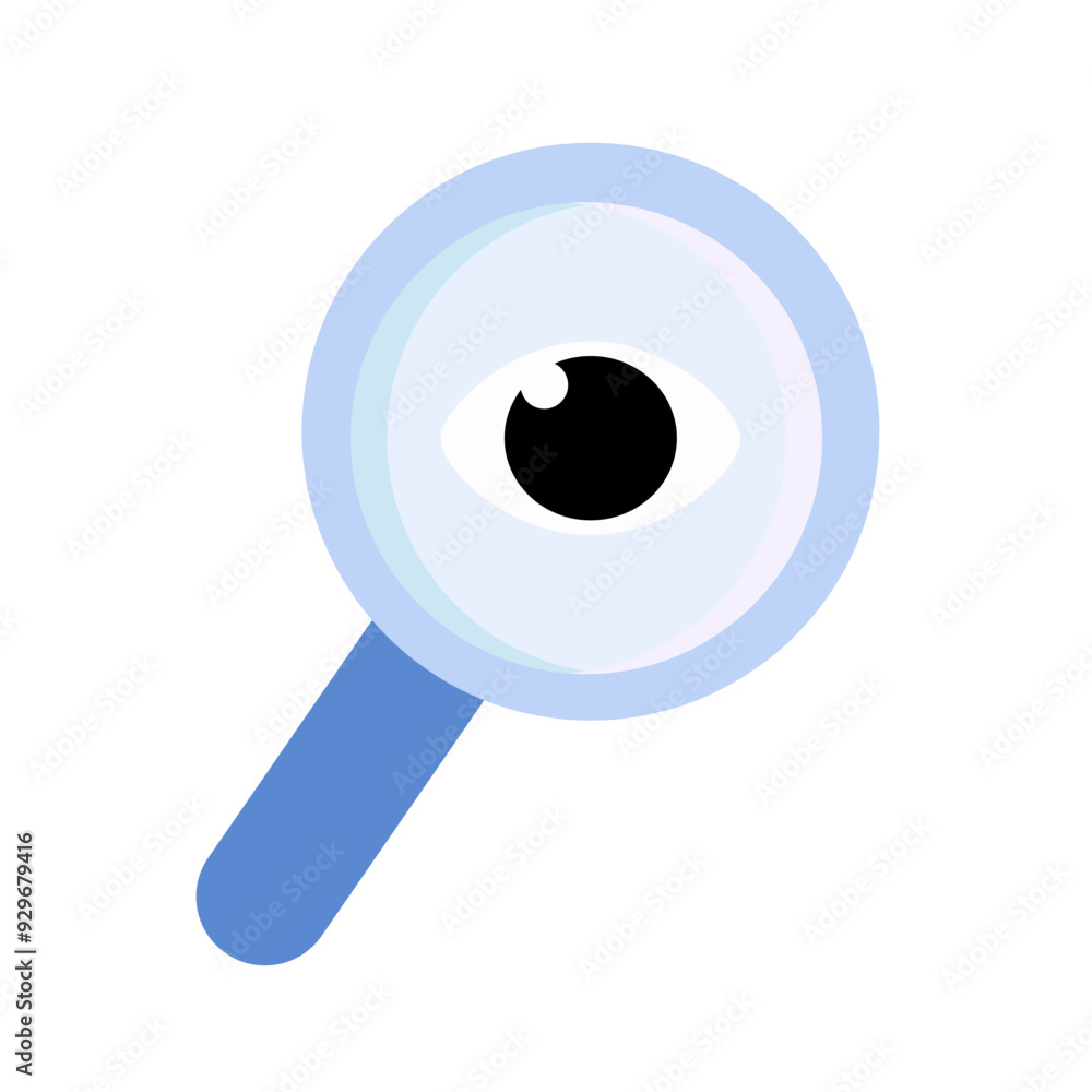 Magnifier with eye. Research, explore, analysis, focus concept. Flat vector design isolated illustration. Magnifier with eye. Research, explore, analysis, focus concept. Flat vector design isolated illustration.