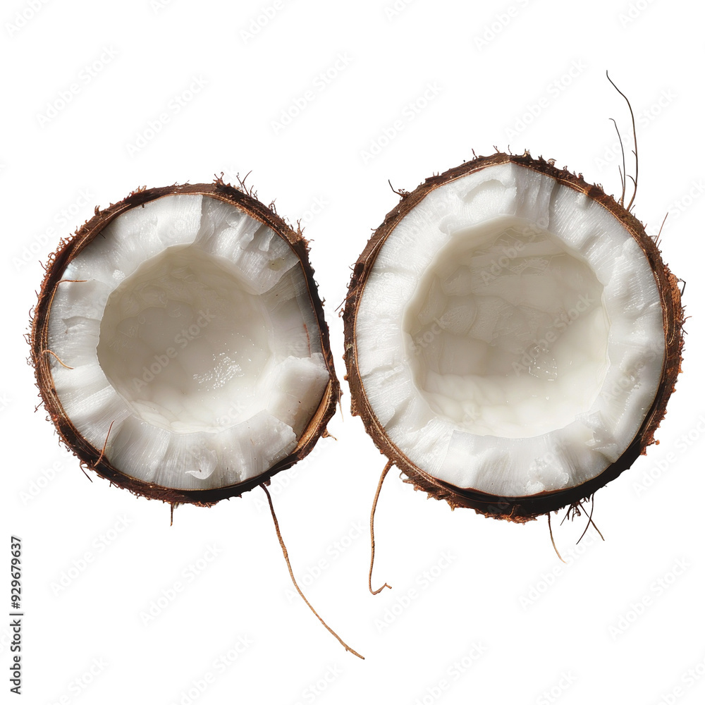 Halved coconuts on white background. Halved coconuts on white background.