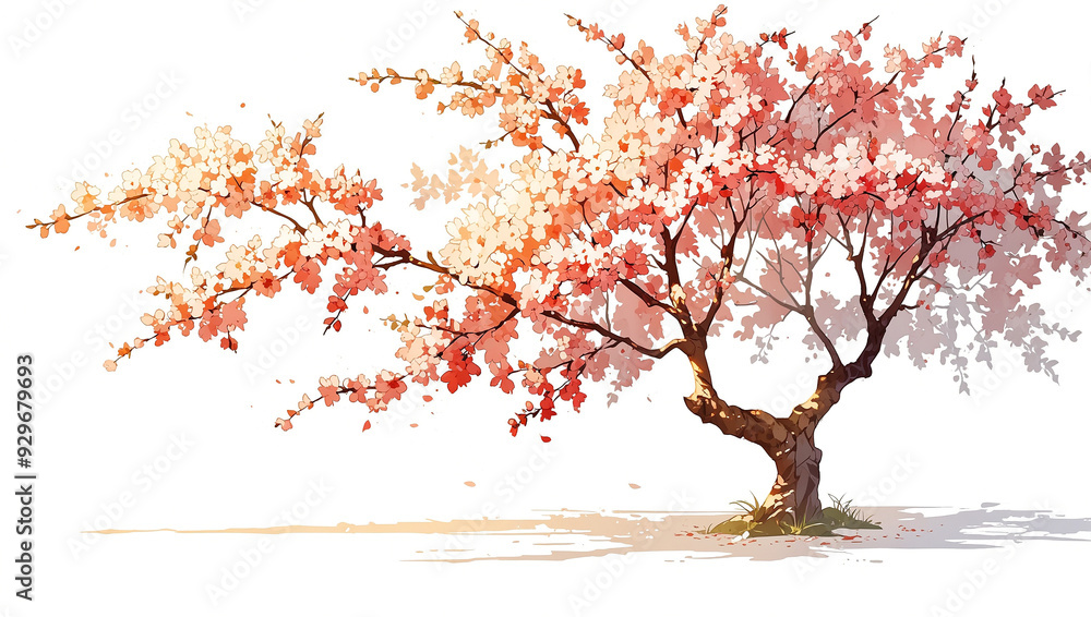 a cherry blossom tree with pink flowers. a cherry blossom tree with pink flowers.