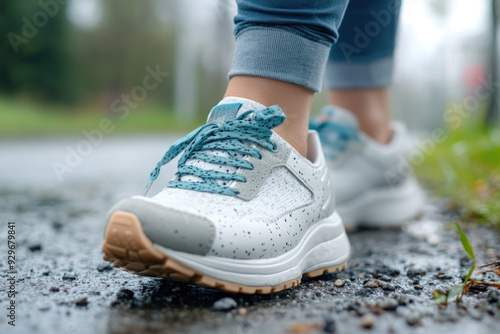 Female ankle foot walking workout exercise on the concrete road