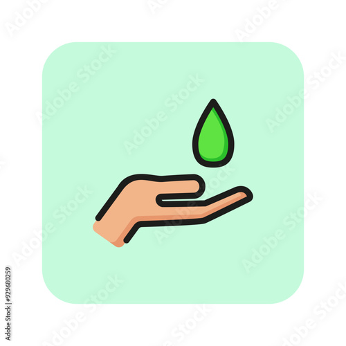 Moisture drop line icon. Catching, hand, skincare. Cosmetology concept. Vector illustration can be used for topics like purity, eco, rain