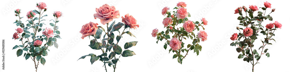 Pink rose bushes on white background. Pink rose bushes on white background.