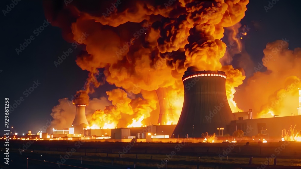 Explosion and fire at a nuclear power plant Stock Illustration | Adobe ...