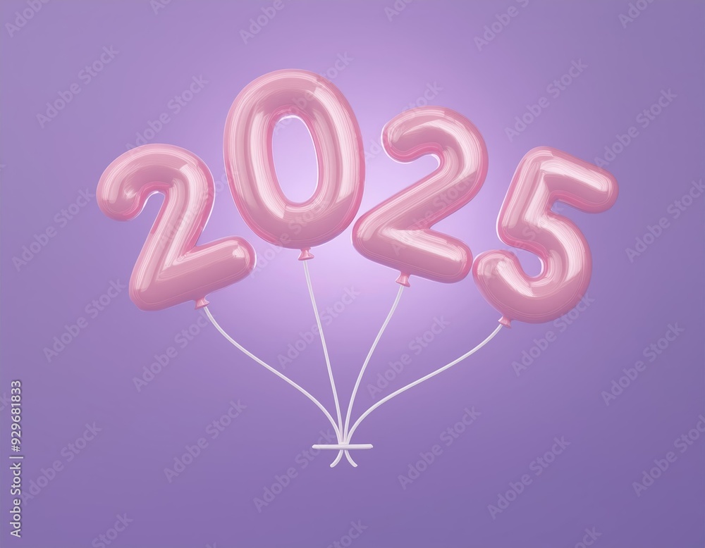 3D Pink balloons spelling out 2025, 3D illustration 3D Pink balloons spelling out 2025, 3D illustration