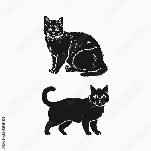 Exotic shorthair cat silhouette vector template illustration