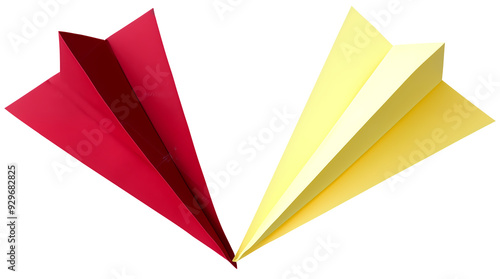 Close Up To a set of Colored Paper plane origami PNG isolated on white and transparent background - DIY Paper folding Paper craft glider Flying plane Paper design