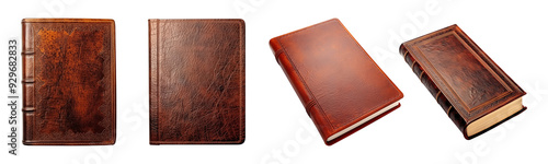 Vintage leather-bound books with classic design and textured covers